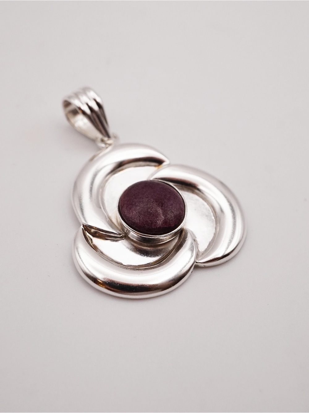 950 Silver  Pendant with Deep Purple Rhodonite Stone
